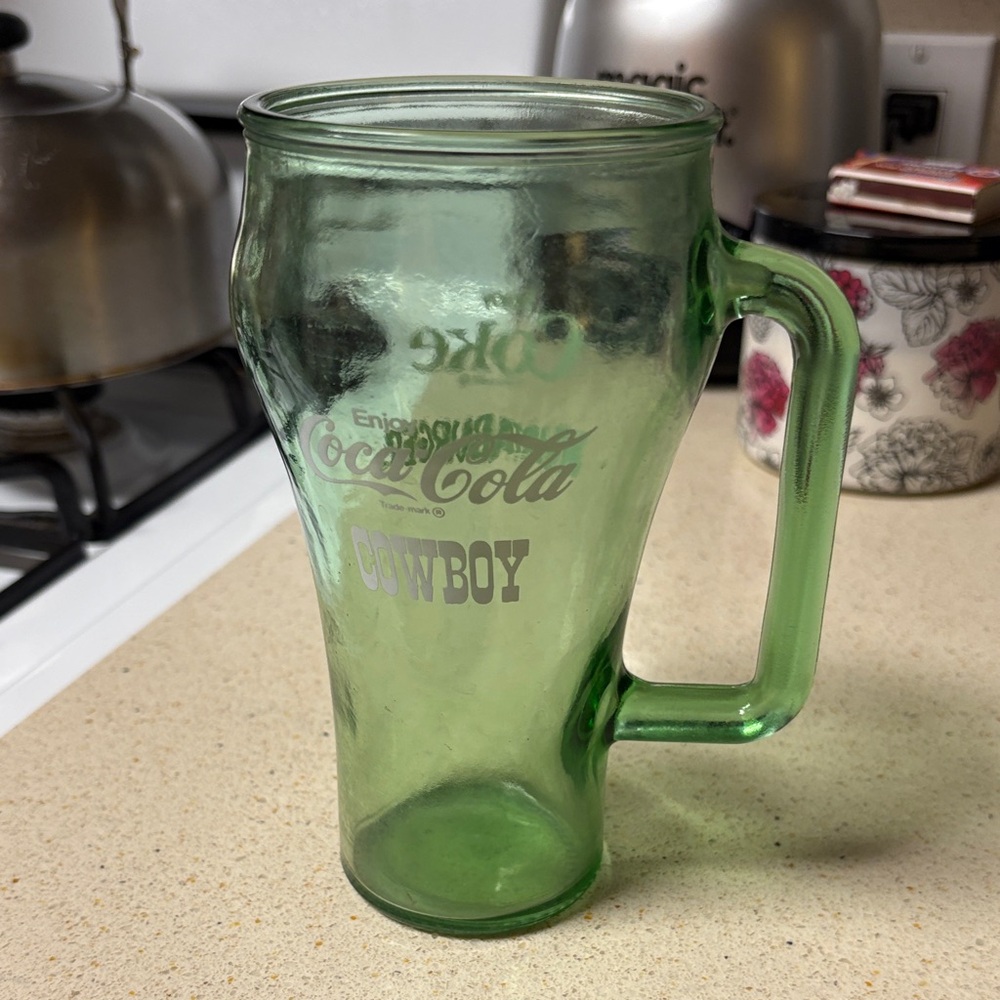 1980s Coca Cola Green Cowboy Glass Mug from Whataburger